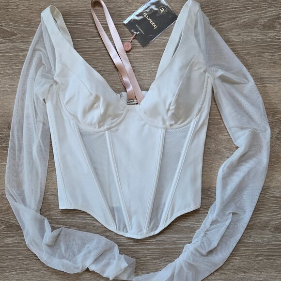 🌟HOUSE OF CB Araminta Corset Top, Semi-Sheer Mesh Sleeves, Small D/E NWT🌟 - Picture 4 of 17